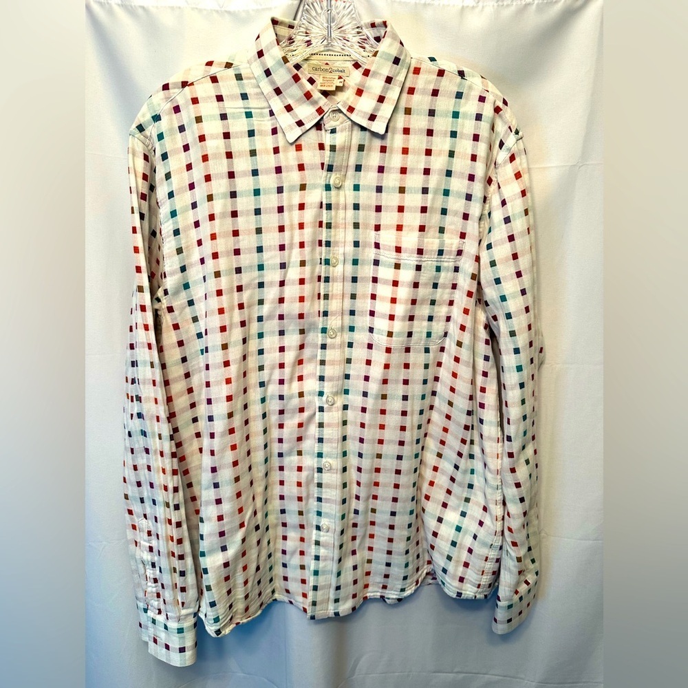 Carbon2Cobalt Shirt Mens M California Button Up Geometric Square White Check